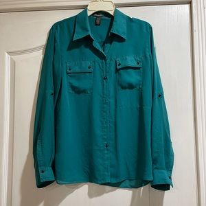 Pretty Kenneth Cole Sheer Button Up Top. Options On How To Wear Sleeves.